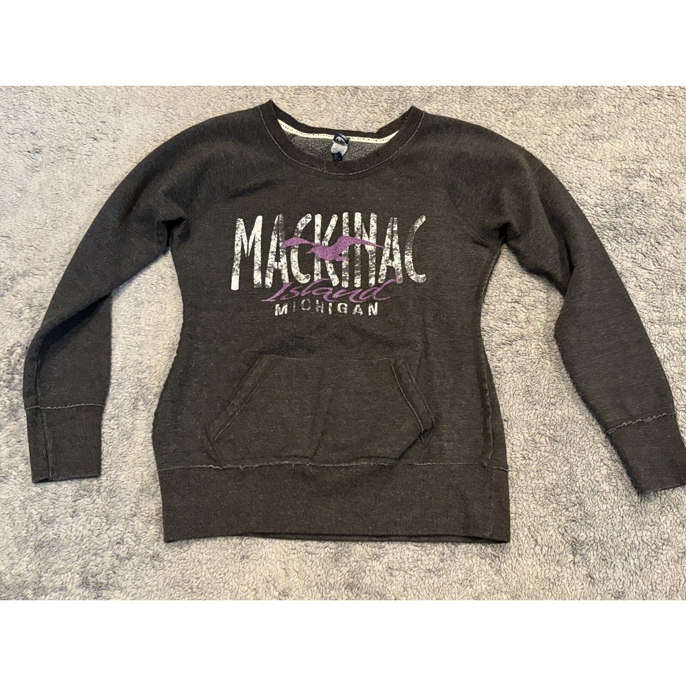 Mackinac Island Sweatshirt New Agenda Womens Small Kangaroo Pocket Souvenir Gray
